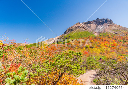 (栃木県)茶臼岳(那須岳) 紅葉最盛期の姥ヶ平から山頂を見上げる (栃木県)茶臼岳(那須岳) 紅葉最盛期の姥ヶ平から山頂を見上げる 112740664