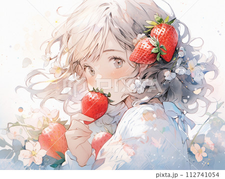 いちごを持った少女のイラスト素材 [112741054] - PIXTA