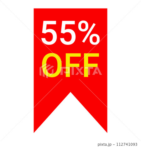 red 55 percent discount label on white background red 55 percent discount label on white background 112741093