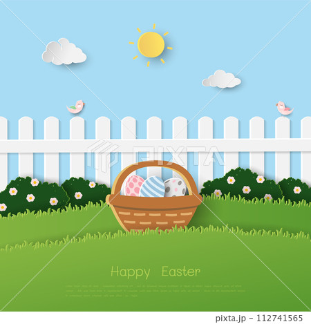 Happy Easter greeting card on paper cut and craft style 112741565