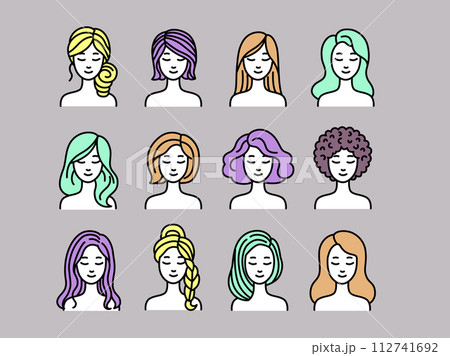 いろいろな髪型の女性のベクターイラストセット 112741692