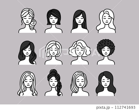 いろいろな髪型の女性のベクターイラストセット 112741693