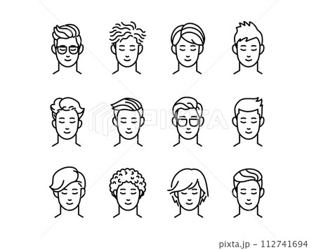 いろいろな髪型の男性のベクターイラストセット 112741694