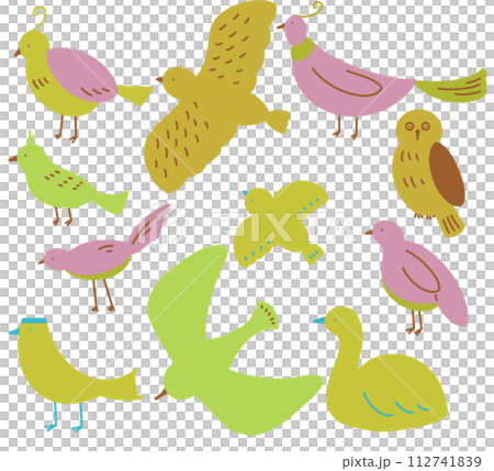 色とりどりの鳥と花イラスト画像とPSDフリー素材透過の無料