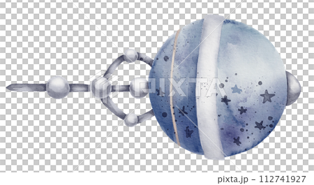 Space Sputnik watercolor illustration. Hand drawn sketch of Satellite with stars in pastel blue colors. Drawing of cute Rocket in a cosmos for Baby shower greeting cards or childish invitations. Space Sputnik watercolor illustration. Hand drawn sketch of Satellite with stars in pastel blue colors. Drawing of cute Rocket in a cosmos for Baby shower greeting cards or childish invitations. 112741927
