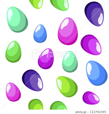 Seamless vector pattern with colorful eggs on white background. Easter flat design for textile 112742345
