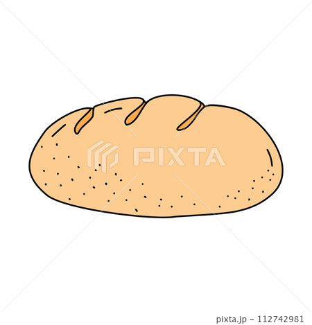 Side view of fresh baked bread loaf with texture, doodle style vector 112742981