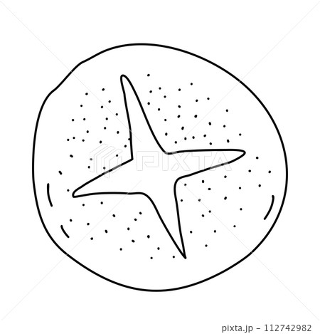 Fresh baked round bread loaf with texture, top view, doodle style vector outline for coloring book 112742982