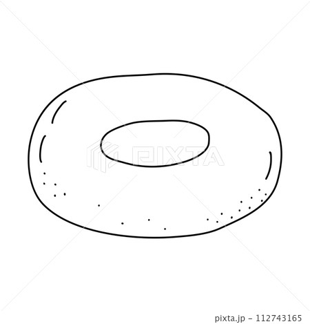 Fresh baked bagel or doughnut with texture, doodle style flat vector outline for coloring book 112743165