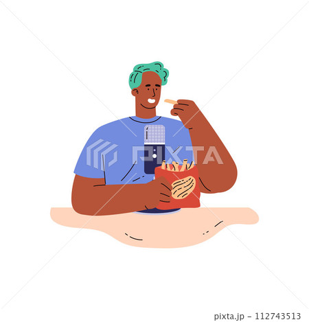 ASMR eating sounds recording vector illustration ASMR eating sounds recording vector illustration 112743513