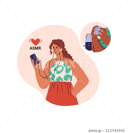 Woman with ASMR experience vector illustration Woman with ASMR experience vector illustration 112743541