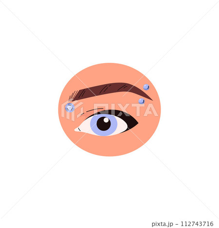 Eyebrow piercing demonstration, round shape flat style 112743716