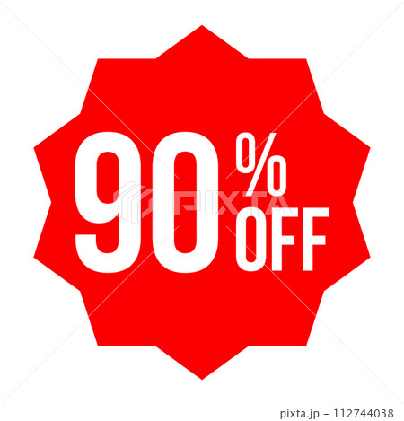 red 90 percent discount label on white background 112744038