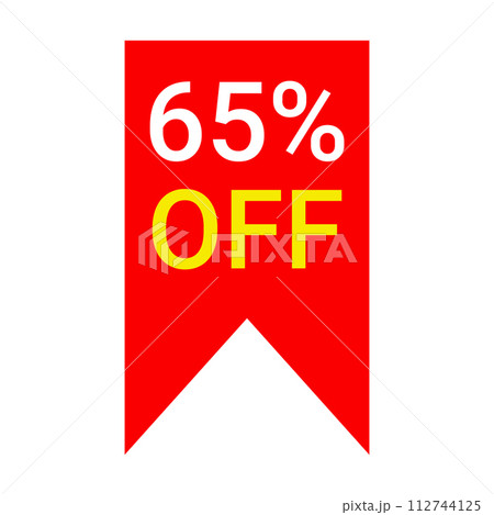 red 65 percent discount label on white background red 65 percent discount label on white background 112744125