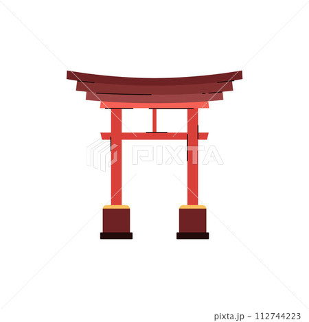 Japanese traditional red Torii gate flat style, vector illustration 112744223