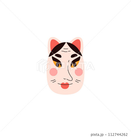 Flat vector illustration of Maneki-Neko mask on isolated background. Flat vector illustration of Maneki-Neko mask on isolated background. 112744262