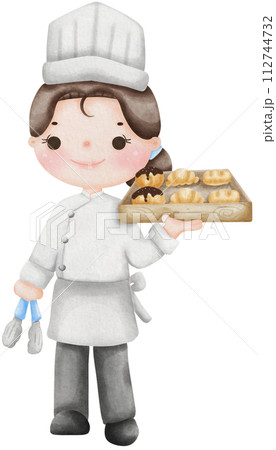 Chef Bakery Female Holding Bakery Tray Professional Occupation Culinary Expertise Chef Bakery Female Holding Bakery Tray Professional Occupation Culinary Expertise 112744732