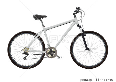 White bicycle, side view with shadow, 3D illustration 112744740