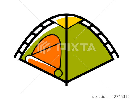 Tourist tent icon. Travel camping equipment for survival in outdoor. 112745310