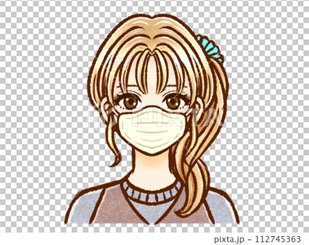 マスクをつけた金髪ポニーテールの大人女性 マスクをつけた金髪ポニーテールの大人女性 112745363