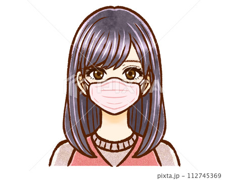 マスクをつけた黒髪ロングヘアーの大人女性 マスクをつけた黒髪ロングヘアーの大人女性 112745369