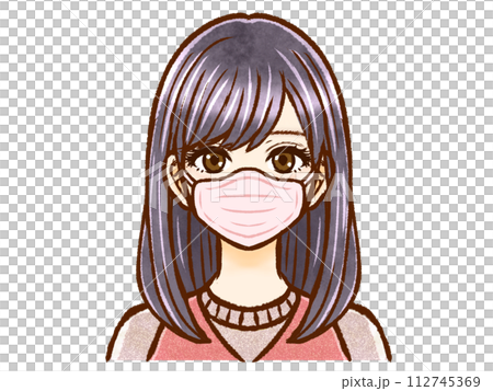 マスクをつけた黒髪ロングヘアーの大人女性 マスクをつけた黒髪ロングヘアーの大人女性 112745369