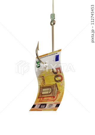 Euro bill on fishing hook 3D illustration 112745453