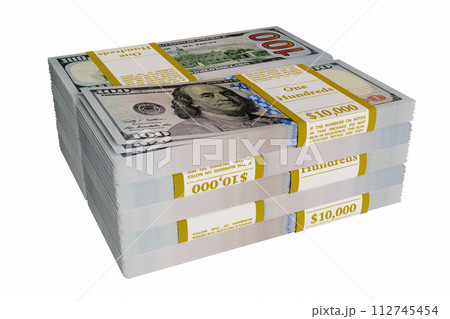 Pile of american dollars 3D illustrations, isolated on white background 112745454