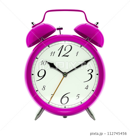 Alarm clock, vintage style hot pink color clock with black hands. Alarm clock, vintage style hot pink color clock with black hands. 112745456