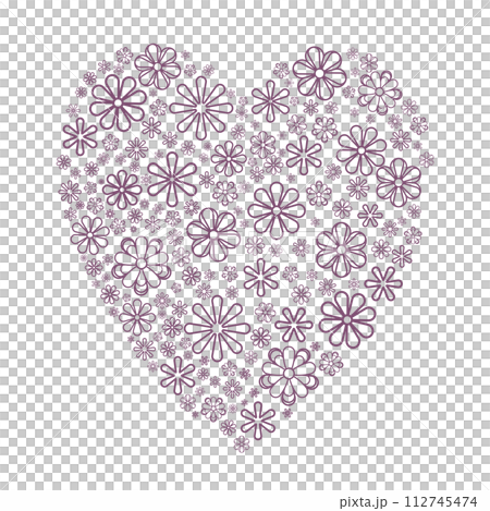 Line drawing illustration of a cute heart-shaped flower pattern background Line drawing illustration of a cute heart-shaped flower pattern background 112745474