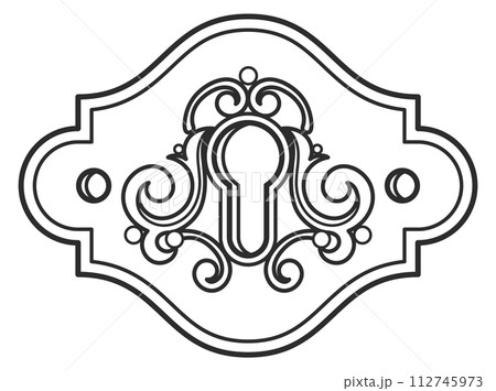 Retro keyhole with ornate pattern. Elegant vintage filigree Retro keyhole with ornate pattern. Elegant vintage filigree 112745973