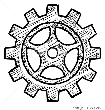 Machine gear drawing. Mechanical cogwheel. Settings symbol 112745989