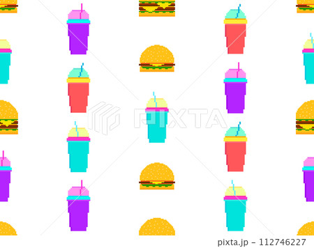 Seamless pattern with pixel hamburgers and...のイラスト素材 [112746227] - PIXTA