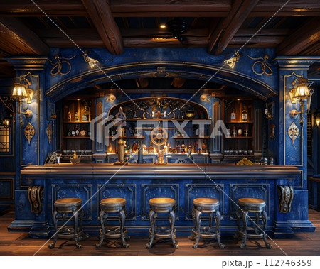 AI-generated content. Pirate-themed bar with ship decor and rum cocktails3D render. AI-generated content. Pirate-themed bar with ship decor and rum cocktails3D render. 112746359