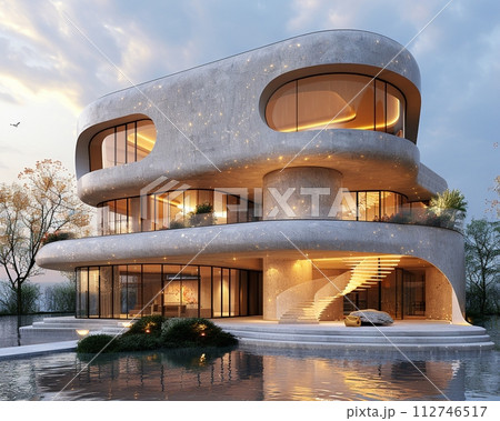 AI-generated content. Modern observatory home with a retractable roof for stargazing.3D render 112746517