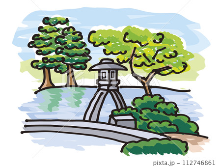 石川県の兼六園の手描き風イラストのイラスト素材 [112746861] - PIXTA