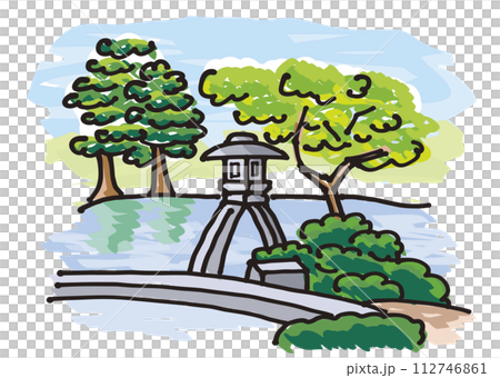 石川縣兼六園手繪插畫 112746861