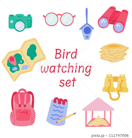 Bright set of flat design elements of birds watching 112747006