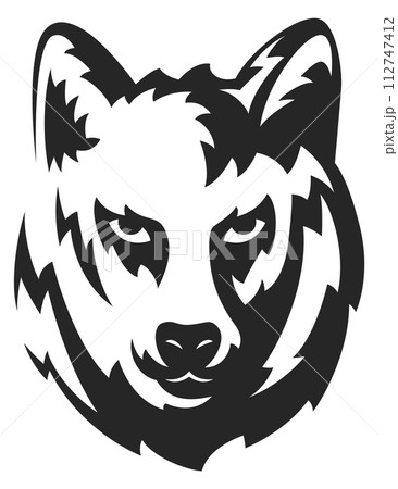 Wolf head black icon. Mascot tattoo. Dangerous animal Wolf head black icon. Mascot tattoo. Dangerous animal 112747412