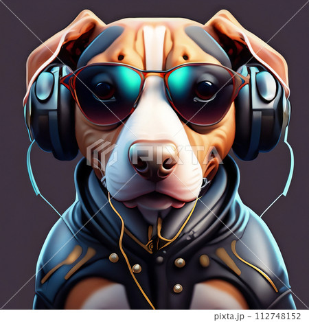 ヘッドフォンをしたワンちゃん AI画像 ヘッドフォンをしたワンちゃん AI画像 112748152