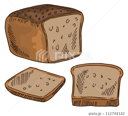 Sliced rye bread. Hand drawn organic bakery 112748182