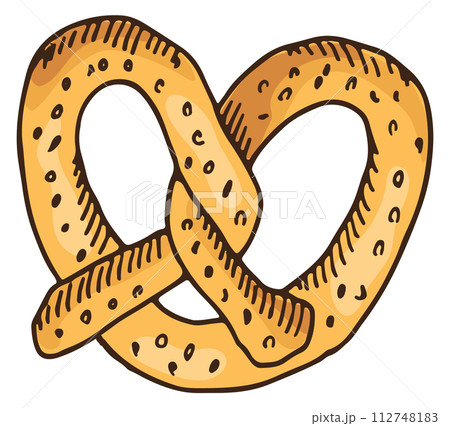 Pretzel doodle. Color hand drawn fresh bakery Pretzel doodle. Color hand drawn fresh bakery 112748183