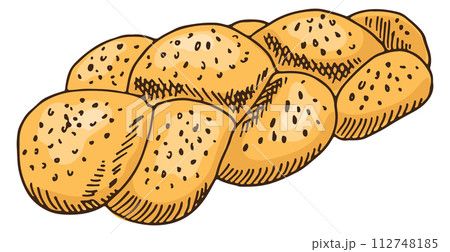 Challah bread. Baked braid sketch. Tasty pastry 112748185
