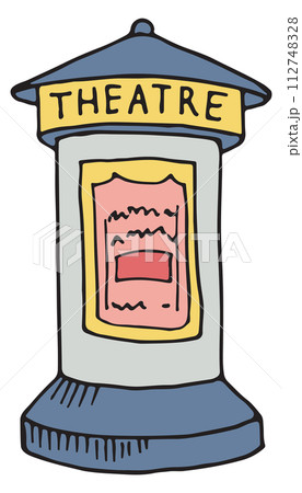 Theater stand drawing. Color ticket show booth Theater stand drawing. Color ticket show booth 112748328