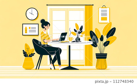 パソコンに向かっている女性 112748340