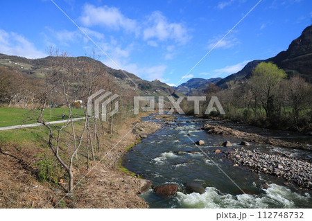 Talvera, river in South Tirol, Italy. View from Bolzano. 112748732