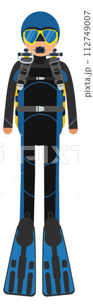 Diver character in underwater swimming equipment color icon 112749007