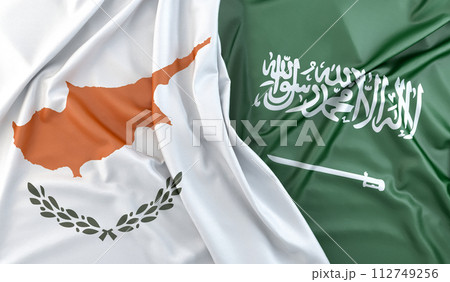 Ruffled Flags of Cyprus and Saudi Arabia. 3D Rendering 112749256