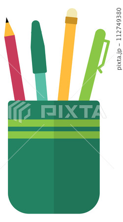 Pen cup with pencils and writing tools color icon 112749380