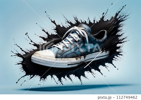 sneaker in a dirty wet puddle sneaker in a dirty wet puddle 112749462